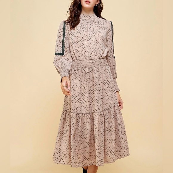 Olive Mauve Stylish Polka Dot Dress - Picture 1 of 10